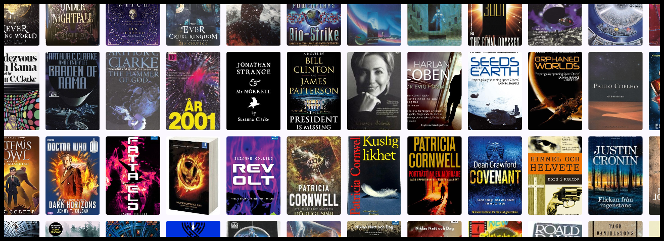 A shelf of book covers in Nudgr Books running in the browser