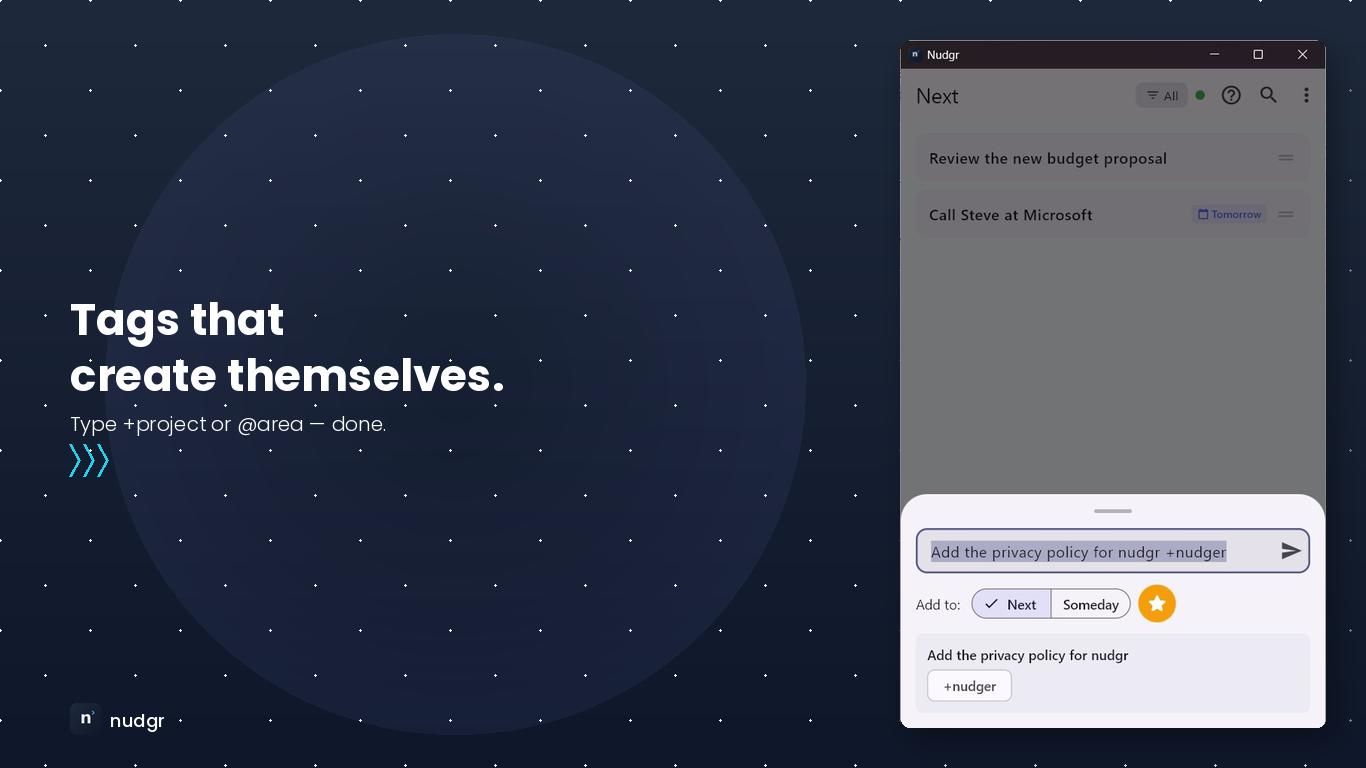 Smart tags — Type +project or @area